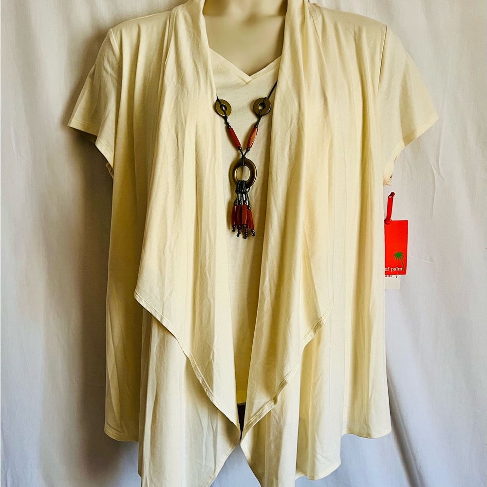 Hearts of Palm Cream V-Neck Cardigan Blouse XL